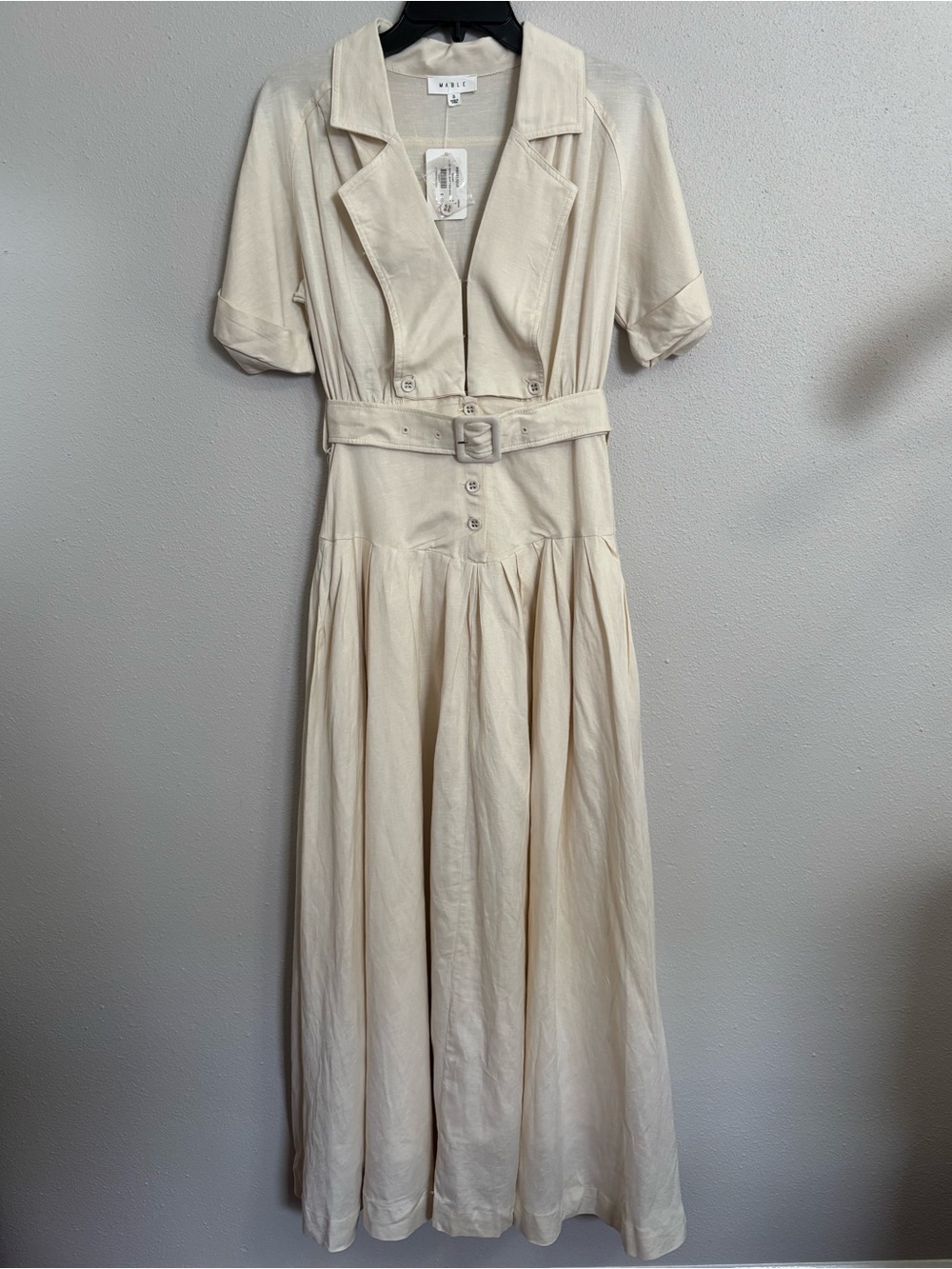 Mable Light Cream Belted Maxi Shirt Dress